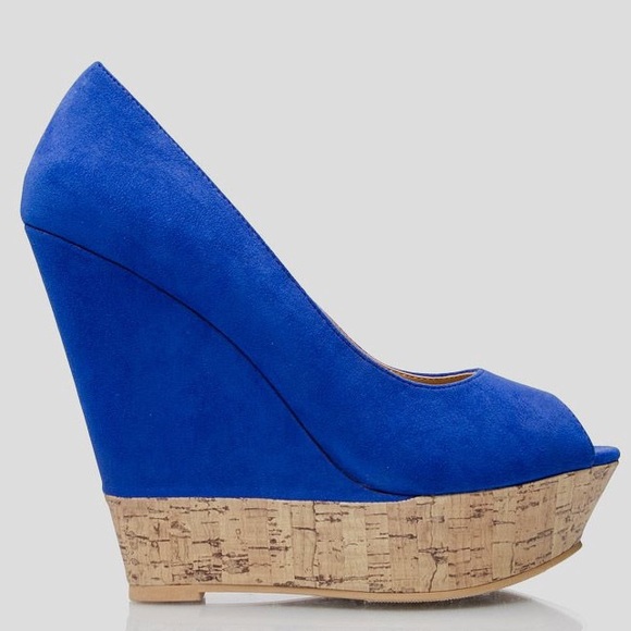Forever 21 Shoes - Forever 21 blue cork pep toe wedges